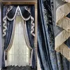 Custom Gorgeous velvet living room blue cloth valance curtain tulle drape C1991