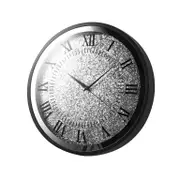 Decorative Round Shape Silver Glitter Design Analog Deco Wall Clock 35 cm