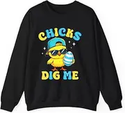 [Generic] Chicks Dig Me Easter Toddler Boys Men Happy Easter Funny Sweatshirt for Adults Crew Neck Long Sleeve Pullover