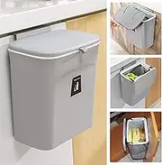 Cozioz 9-Liter Kitchen Trash Bin - Compact Countertop or Under-Sink Trash Can with Lid for Cupboards, Bathrooms, Bedrooms, Offices, and Camping; Mountable Indoor Compost Bucket, Gray