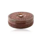 Chapati Box Wooden Handmade Hotpot Storage Round Engraved Carved Box Brown