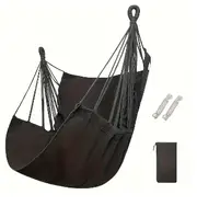 1pc Leisure Fabric Hammock Chair Outdoor Swing Chair Hammock Dormitory Hammock Chair Anti Rollover Hammock(With Storage Bag) Black