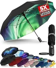 [TUMELLA] Strongest Windproof Travel Umbrella (Compact, Superior & Beautiful), Small Strong but Light Portable and Automatic Folding Rain Umbrella, Durable Premium Grip, Fits Car & Backpack