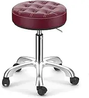 Round Rolling Stool with Leather Swivel Height Adjustment Spa Drafting Salon Tattoo Work Office Stool Small Task Chair with Wheels.,Classic Red KeYJ
