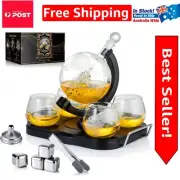 Hand-Blown Lead-Free Crystal Whiskey Decanter Set with Globe Design & 8 Pieces
