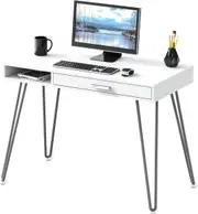 White 40 Computer Desk with Drawer & Hairpin Leg