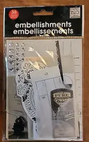 Me&My Big Ideas 36 Embellishments JOURNEY TRAVEL SHIP TRAIN Black&White&Bling
