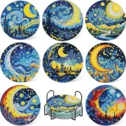 8 PCS Diamond Art Coasters Kits, Diamond Painting Coasters with Holder Set Moon