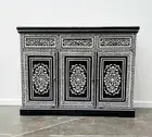 Black Hand Painted Sideboard Cabinet Buffet Indian Moroccan Bone Inlay Pattern