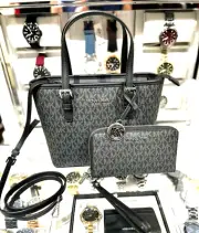 Michael Kors Jet Set Travel XS Carryall Top Zip Tote Bag+MF Phone Wallet (Black)