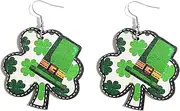 [xuzhiyuan] St. Patrick's Day Cute Wooden Green Clover Beer Hat Drop Earrings Handmade Irish Shamrock Rainbow Dangle Drop Earrings for Women Girls Holiday Good Lucky Jewelry Gift