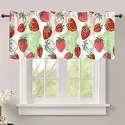 DOTOOMA 54x18 Inches Strawberry Cute Pink Window Treatment Valance Geometry Leaves Kitchen Blackout Drapes Bathroom Bedroom Living Room Polyester Fabric Curtains Decorations Supplies