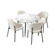 Oikiture 5PCS Dining sets 110cm Round Table with Chairs Sherpa White&Black