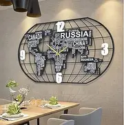 World Wall Clock World Map,3D Modern Iron Art Wall Clocks Silent for Living Room Bedroom Sticker Hanging Clock (King)