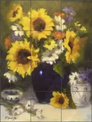 Daisy Tile Backsplash Bette Jaedicke Flowers Vase Ceramic Mural BJA005