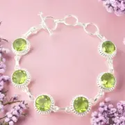 Peridot Gemstone 925 Sterling Silver Handmade Jewelry Bracelet For Girlfriend