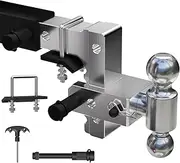 Adjustable Trailer Hitch, 6 Inch Drop & Rise Hitch Fits 2 Inch Receiver, 8000-12500 LBS Dual Ball Heavy Duty Aluminum Tow Hitch with Lock Down Hitch Tightener & Locking Hitch Pins