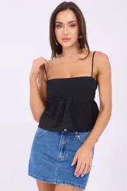 Black Peplum Cami Sleeveless Babydoll - Size 16XL, Women's Cami