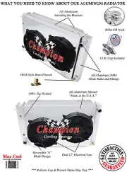 2 Row 1" ER Champion Radiator,2 12" Fans,Shroud for 1980 - 1988 Ford Thunderbird