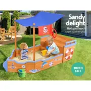 Outdoor Wooden Boat Sand Pit with Canopy Kids Sandpit Beach Backyard Box Toy
