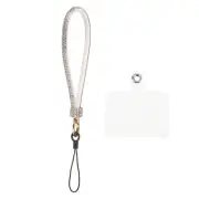 1 Pcs Phone Lanyard, Detachable Wrist Strap Glitters with Phone Patches, White