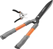 TRAMITEC 2PCS Garden Shears Set, 21" Garden Hedge Shears & 7.5" Bypass Pruning Shears. Ideal for Trimming Bushs and precision pruning stems. (Orange) (Orange)