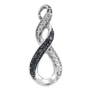 14k White Gold Black Diamond Vertical Infinity Pendant 1/12 Cttw