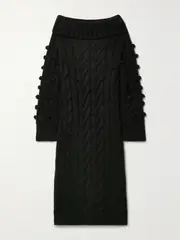 [Farm Rio] Farm Rio - Pom Pom-embellished Cable-knit Turtleneck Sweater Dress - Black - small small Black