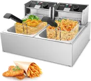 Commercial Deep Fryer, 3400W Electric Deep Fryers with 2X6.35Qt Baskets 0.8Mm Th