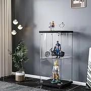 Stacked Glass Display Cabinet with Lockable Glass Doors, 2-Tier Floor Standing Showcase Unit for Collectibles, Home or Commercial Use, Living Room, Bedroom, Office, 42.3x36.5x86.5cm, Black