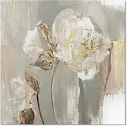 [Goldfoilart] Floral Wall Art Gold Pictures White Flower Canvas with Gold Foil Embellishment Paintings Textured Poster Framed Artwork for Living Room Bedroom Office Decorations 24" x 24"