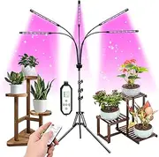 F1TP Grow Lights for Indoor Plants 9 Dimmable Levels 80 LED Lamps Plant Lights (with Auto On/Off 4/8/12H 3 Adjustable Timers, Tripod Stand, Remote Controls, 2 Shovels, 1 Claw, 1 Adapter)