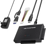 LUIRSAY SATA to USB 3.2 Adapter for 2.5" and 3.5" SATA HDD and IDE Hard Drive, Supports 6TB, Includes 12V 2A Power Supply, USB Cable and SATA Cable