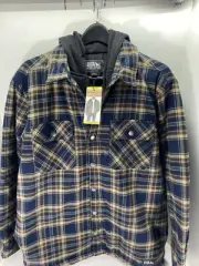 Eddie Bauer Flannel Hooded Shirt Jacket Shacket Men Medium Plaid Snap Quilted