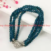 4Rows Natural 2x4mm Blue Faceted Apatite Rondelle Gemstone Beads Bracelet 7.5"