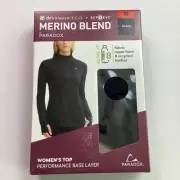 Paradox Women's Merino Blend Performance Base Layer Long Sleeve Shirt, Black, M