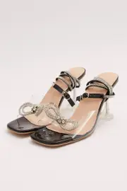 Black Rhinestone And Bow Decor Stiletto Heeled Sandals