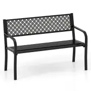 Costway127cm Outdoor Garden Bench Metal with Geometric Lattice Backrest-Black