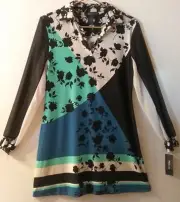 STYLE AND COMPANY Blue black white floral pattern dress BOLD STROKES Small NWT