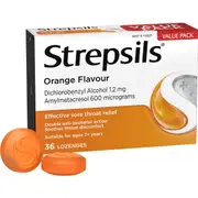 Strepsils Double Antibacterial Soothing Sore Throat Lozenges Orange 36 pack