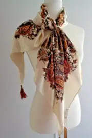 Steve Madden Paisley Wrap/Scarf Ivory Neutral Sequins & Tassels 42' x 42" NWT/FS