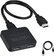 HDMI Splitter 1 in 2 Out【with 1.2M HDMI Cable 】 4K HDMI Splitter for Dual Monitors Mirror Only, 1x2 HDMI Splitter 1 to 2 Amplifier for Full HD 1080P 3D