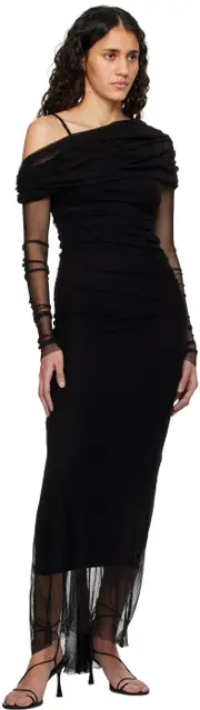 off-shoulder tulle midi dress AU8,AU6,AU10 black