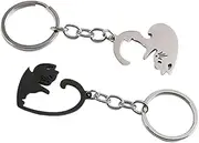 [Generic] Couples Cat Keychain,Black And White Cat Puzzle Keyring | Heart-shaped Keychains For Him And Her