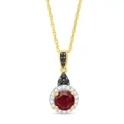 6.0mm Garnet; Lab-Created White Sapphire and 0.07 CT. T.W. Enhanced Black Diamond Pendant in Sterling Silver and 14K GP
