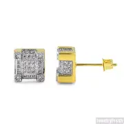 Gold Iced Out CZ Cube Earrings for Men or Women
