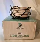 Set of 6 Stone Coasters with Holder Ultimate Hostess Wine Themed