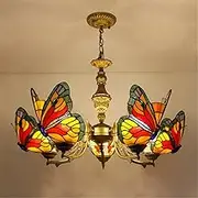 Contemporary Butterfly Chandelier Luxury Art Living Room Restaurant Bedroom Villa Hotel Cafe Bar KTV Club Color Glass Pendant Light (A 5 Lights)