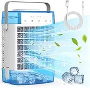 RCCVEI Portable Air Conditioners,3-Speed Small AC Unit, Evaporative Air Cooler with Timer function,7-Color Nightlight,Double Tank, 2 Mist modes,Personal Air Conditioner for Bedroom,Office,Room-Blue