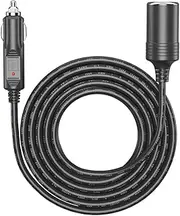 Amacam 12V/24V Car Charger Extension-5.0 Metre Black Long Cable with Inline Cigarette Lighter Socket. Suitable for Tyre Inflators Vacuum Cleaners and Other Portable Equipment Tough Durable Power Lead.